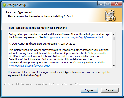 AxCrypt installer running.