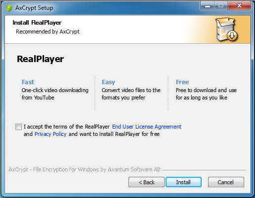 Avoiding RealPlayer install.