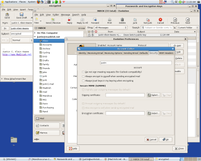 Screenshot of Evolution's Security tab