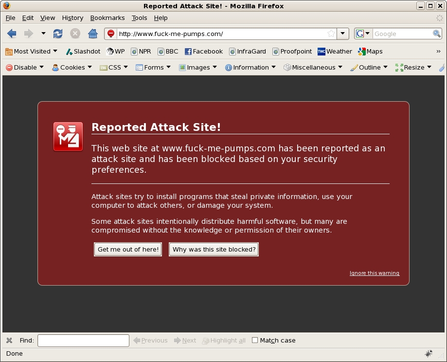 Screenshot of Firefox warning screen