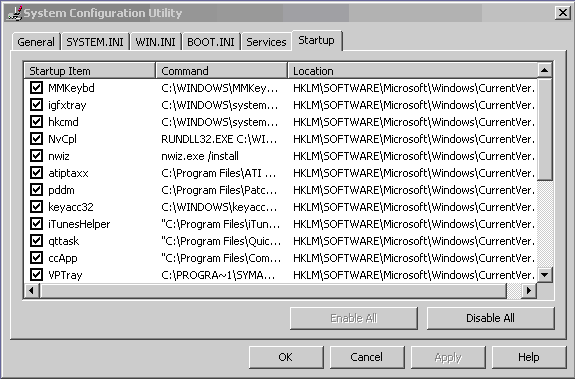 Screenshot of the System Configuration Utility