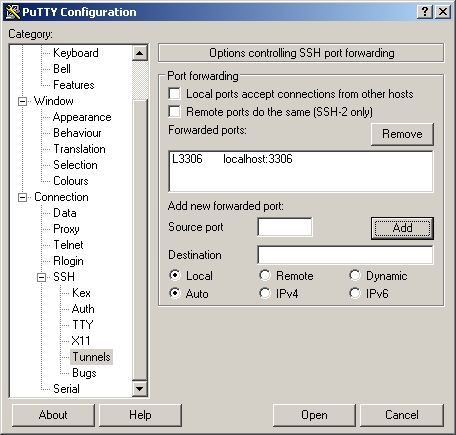 PuTTY port forwarding