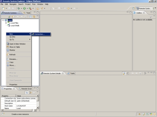 Establishing a new remote connection in Eclipse